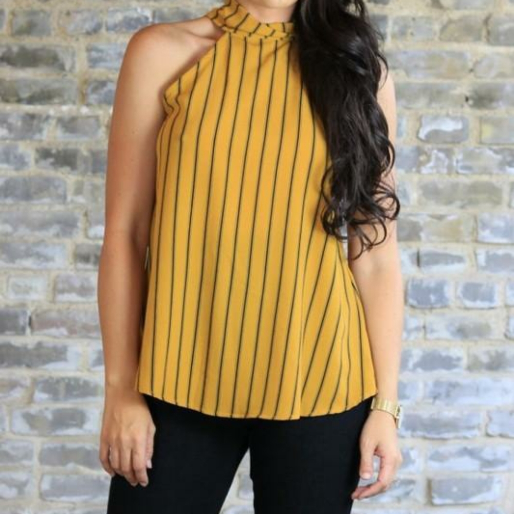 mustard Yellow Striped Sleeveless Shirt
